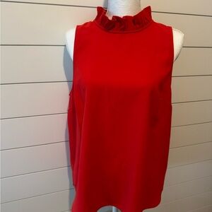 J. Crew Vibrant Red Ruffle Neck Blouse